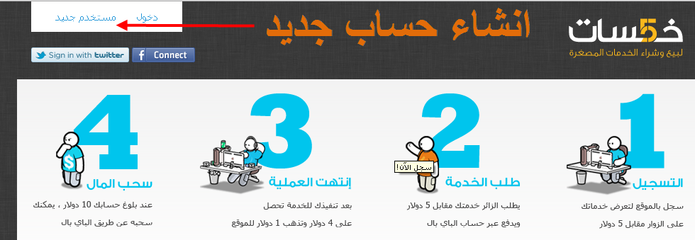 شرح التسجيل في موقع Khamsat لبيع وشراء الخدمات على الانترنت - قلعة الربح من الأنترنت شرح التسجيل في موقع Khamsat لبيع وشراء الخدمات على الانترنت - قلعة الربح من الأنترنت