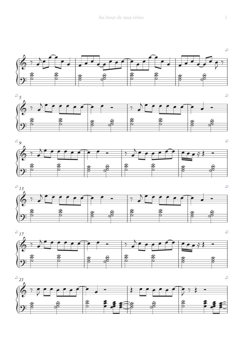 partition piano j'irai au bout de mes rêves